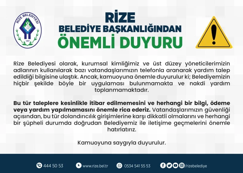 Rize Belediyesinden Uyarı Yapıldı