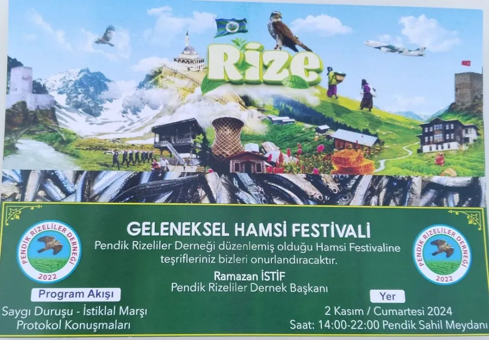 Pendik Rizeliler Derneğimizin 2 Kasım Cumartesi Günü Pendik Sahil Meydanında Tüm Halkımız Davetlidir