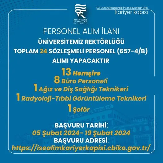 RTE Üniversitesine,  Personel Alımı Yapılacak