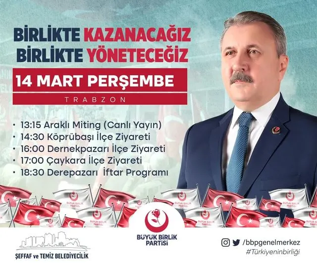 BBP Genel Başkanı Mustafa DESTİCİ;  14-15 Mart Tarihlerinde Rize’ye  Geliyor