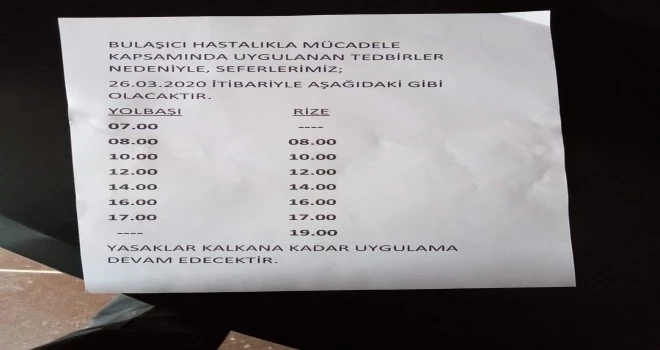 Yolbası Rize otobüs saatlerine yeni düzenleme