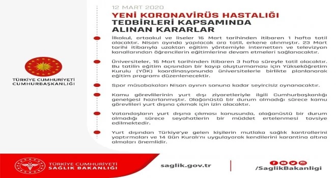 Korona virüs için alınan kararlar