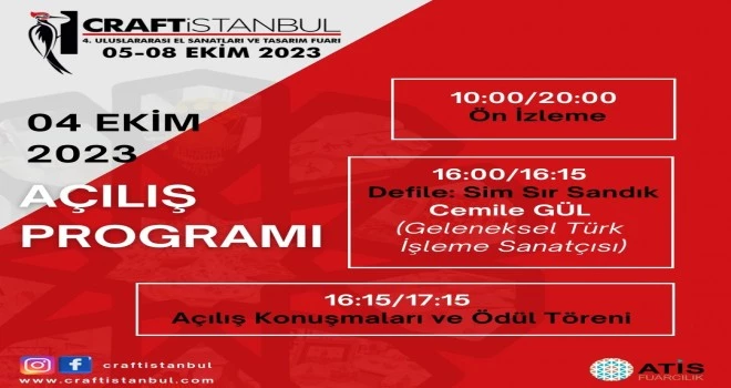 4.ULUSLARARASI CRAFTİSTANBUL El Sanatları ve Tasarım Fuarında 05-08 Ekim 2023