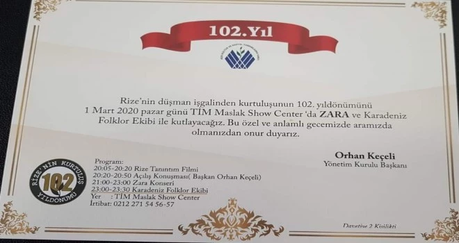 Rize vakfı 1 Mart kurtuluş günü kutlaması programı